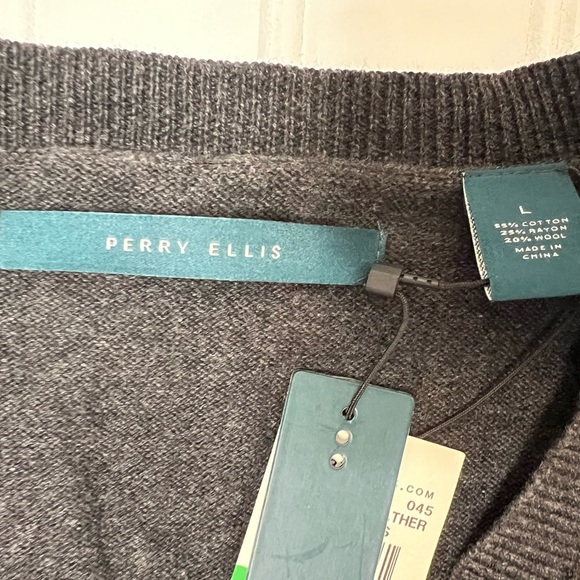Perry Ellis Principles V-Neck Pullover Wool Blend Sweater Men Large NEW 829 - Picture 2 of 4